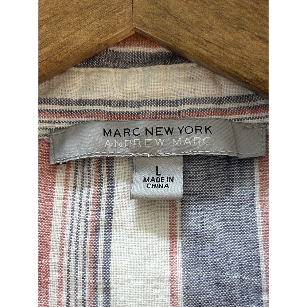Marc New York Linen Shirt Large White Red Blue Button Front Lightweight Flowy - Picture 9 of 10